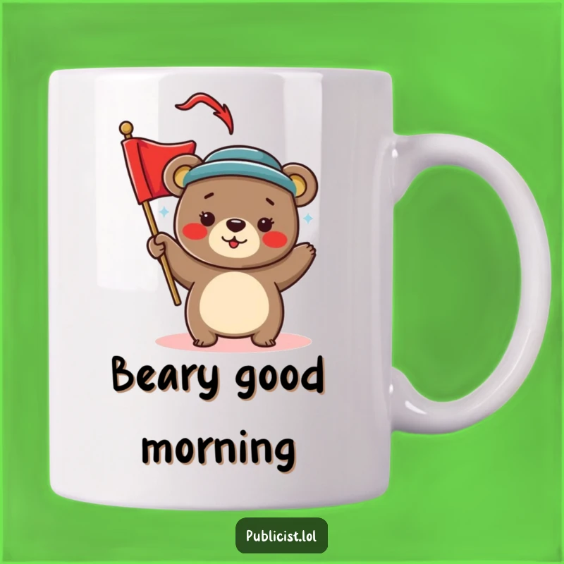 Funny Bear Celebration Mug - Playful Hat Bear Waving Banner Funny Gift