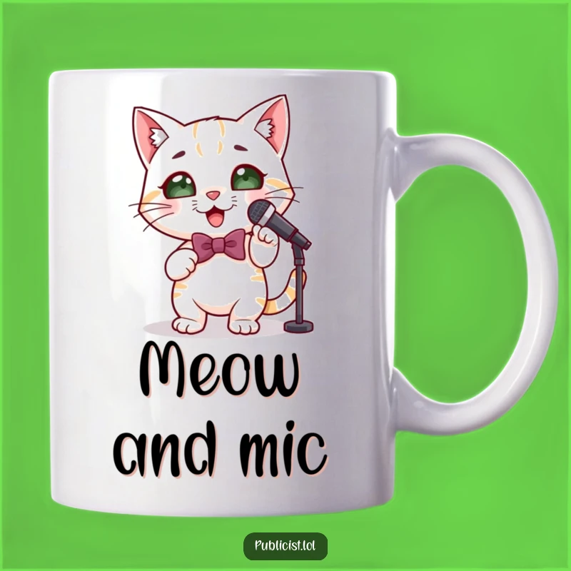 Funny Feline Performer Mug - Cat Star Mic Pose Hilarious Gift