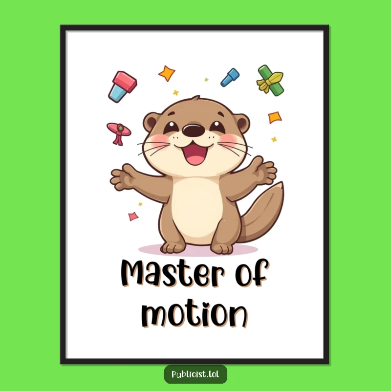 Funny Otter Juggling Art Print: Playful Flyers Decor, Perfect Wall Art, Great Gift!
