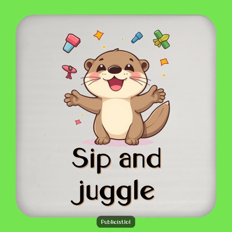 Funny Otter Juggling Coaster Set: Protect Tables with Hilarious Otter Style, Great Gift!