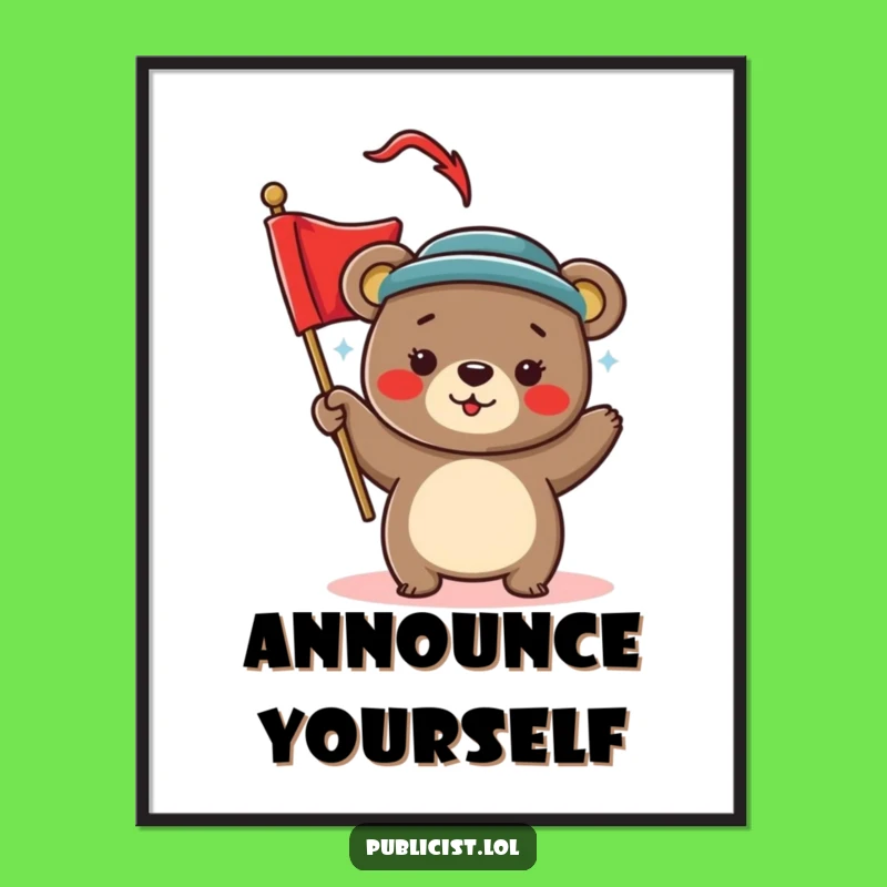 Funny Bear Parade Poster - Stylish Hat Bear Waving Banner Wall Art Gift