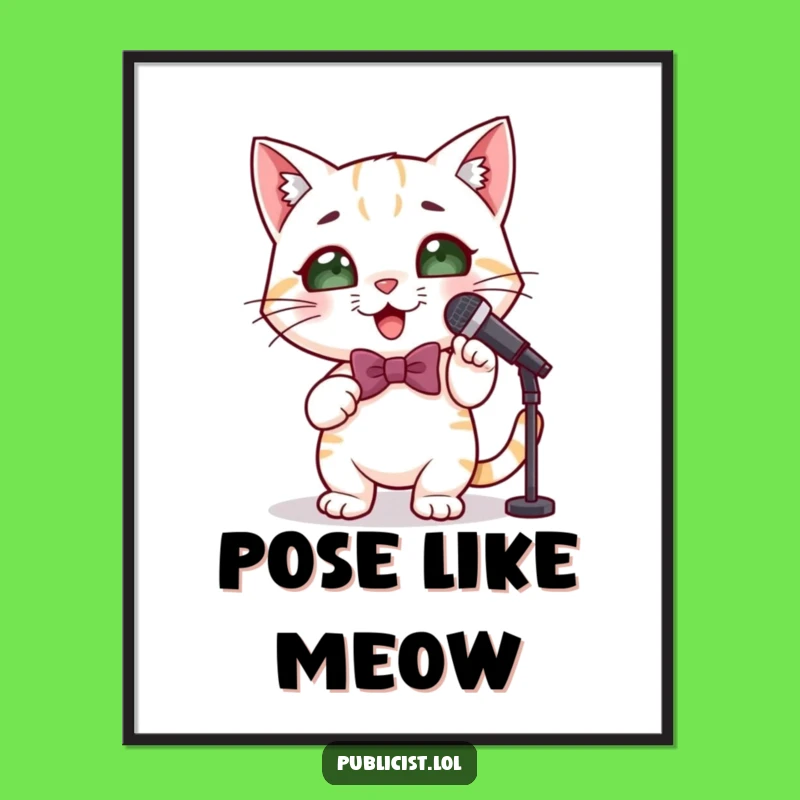 Funny Cat Performer Poster - Feline Star Mic Art Print Gift