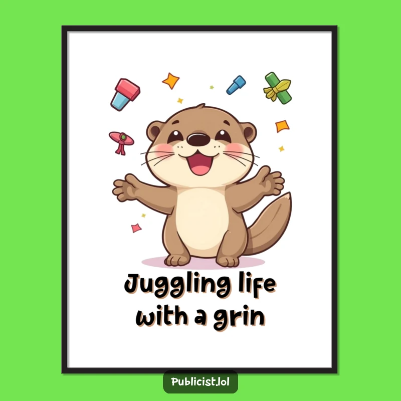 Funny Free Printable Wall Art: Playful Otter Juggling, Humorous Downloadable Decor