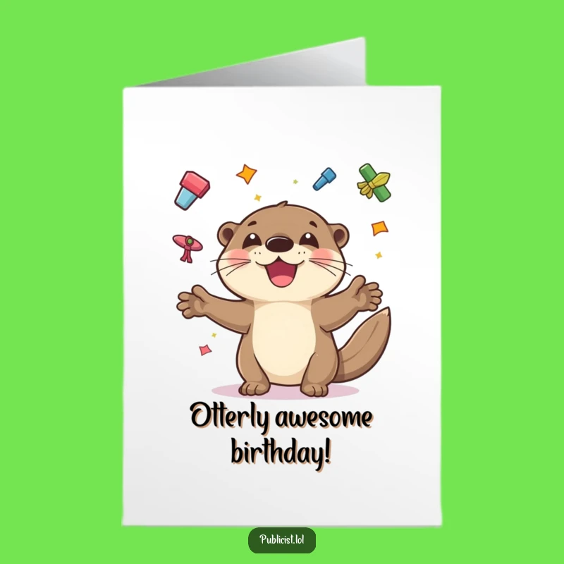 Free Printable Birthday Card: Juggling Otter Fun, Hilarious Downloadable Gift for Smiles