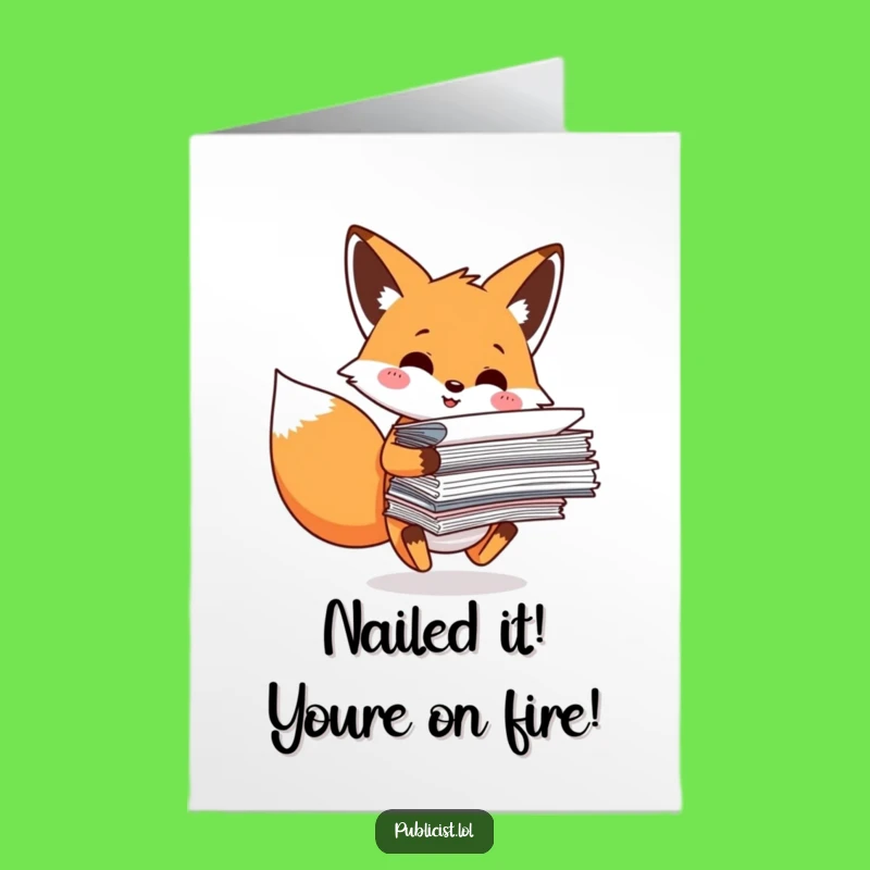 Free Printable Congrats Card: Fox Juggling Papers, Downloadable Success Celebration Humor