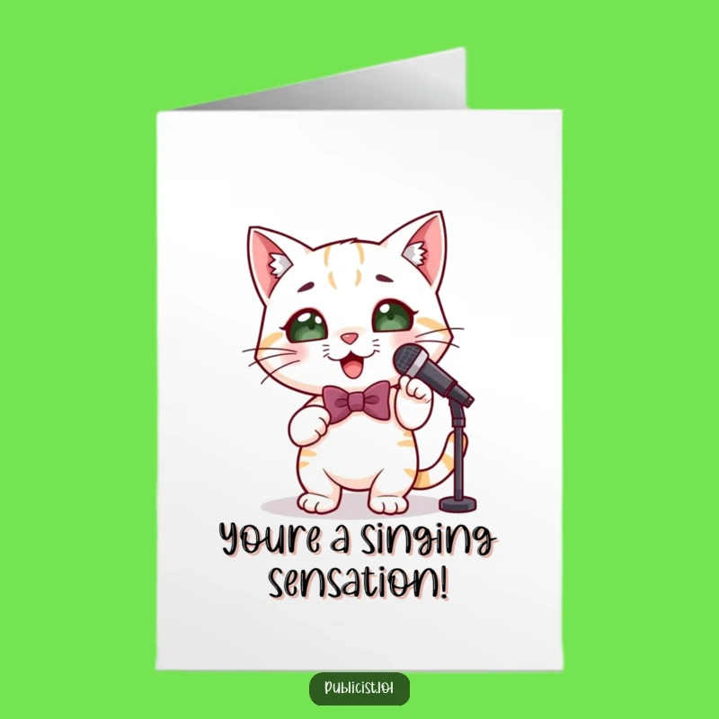 Free Printable Congrats Card: Cat Crooner Performance, Funny Downloadable Celebration